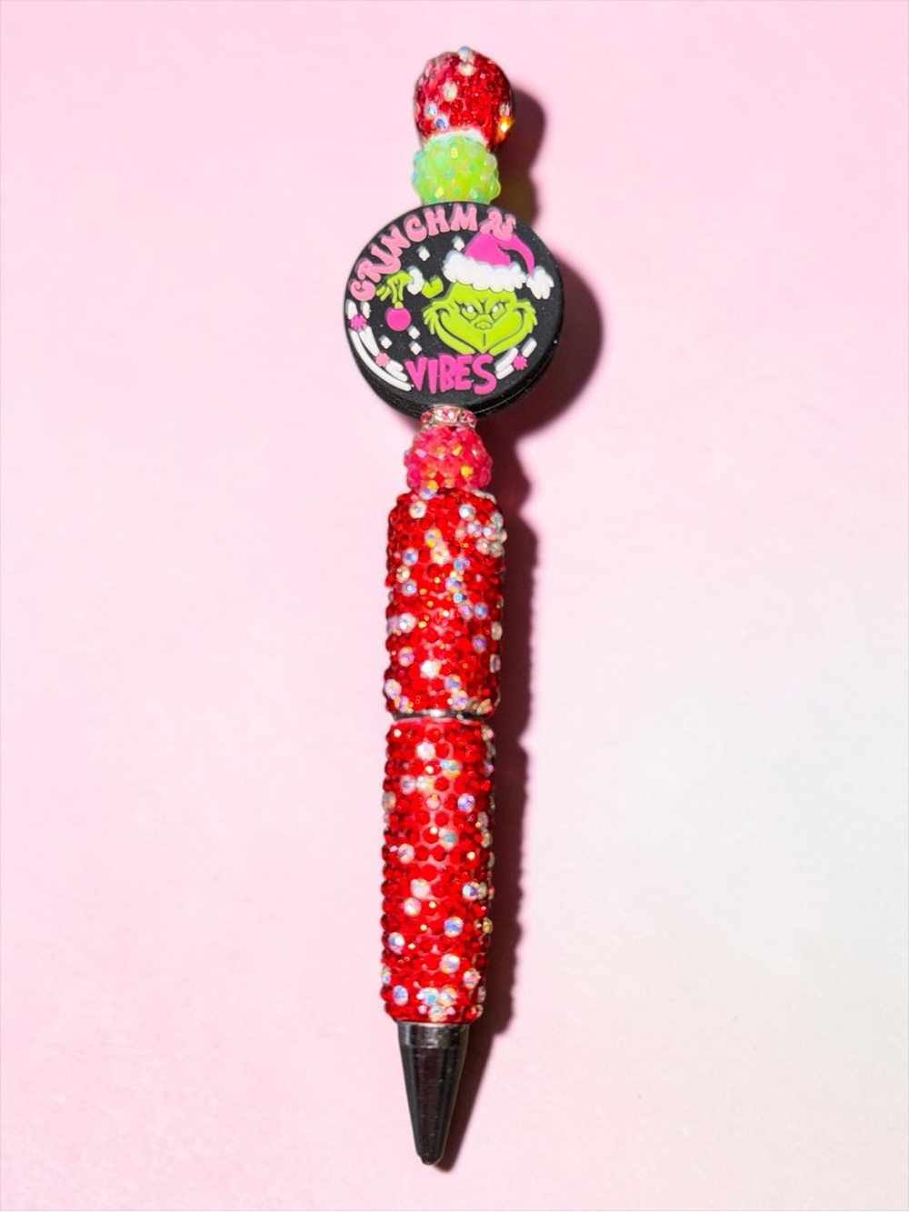 Red Sequin Decorative Pen with Fun Grinch Topper